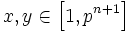 x,y\in\left[1,p^{n+1}\right]